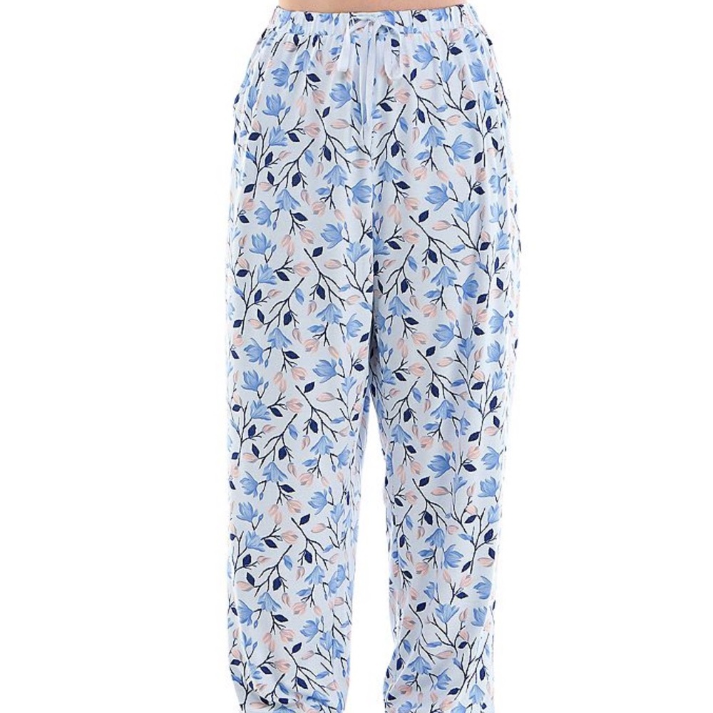 croft & barrow White Floral Pajama Pants with Blue and Pink Print